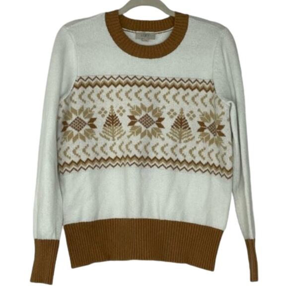 Loft crew neck pull over sweater cream winter Christmas women's size Medium - Picture 1 of 7